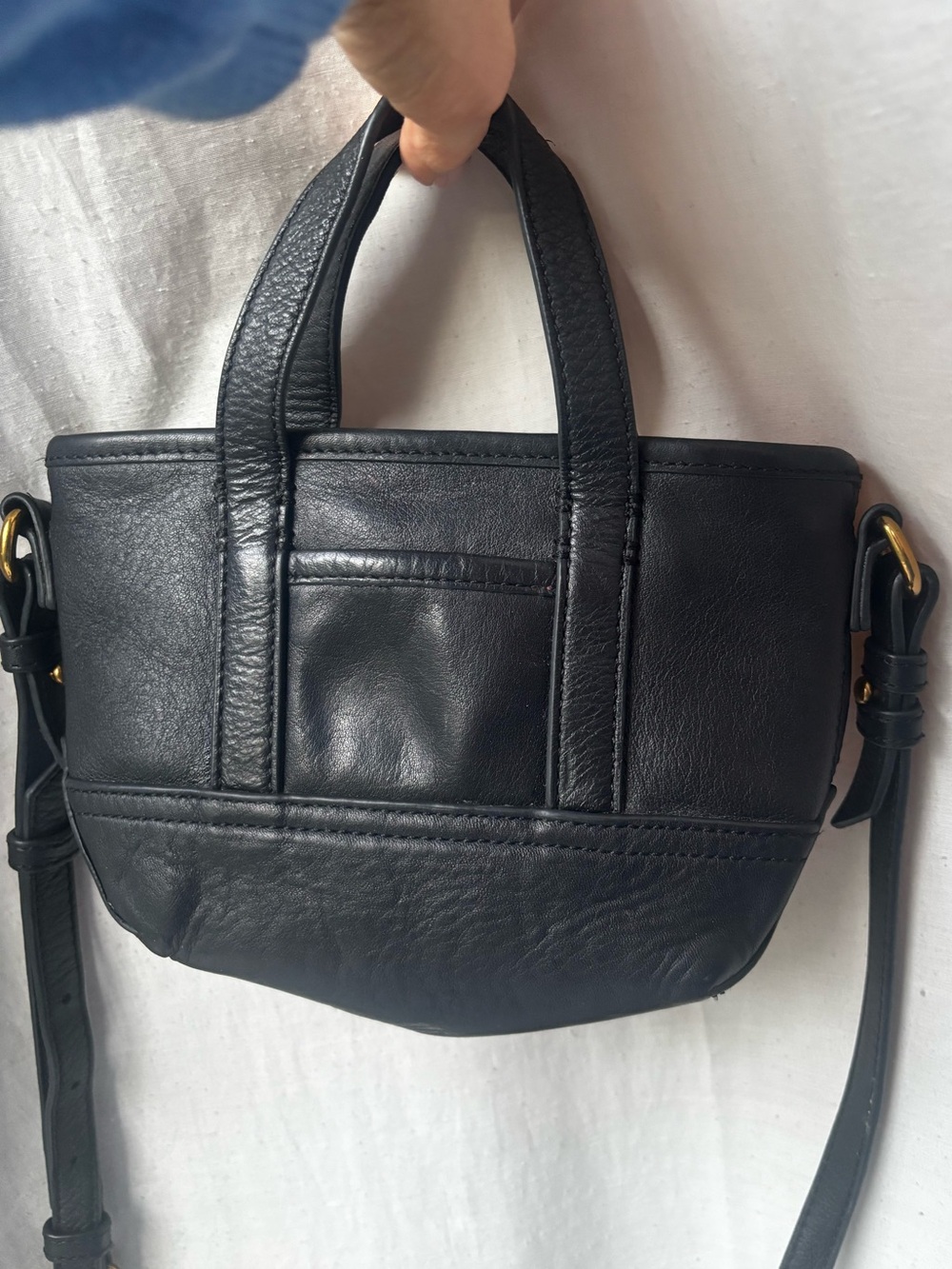 J.Crew Montauk Tote Black Genuine Leather Crossbody Bag Mini Tote Brass Hardware